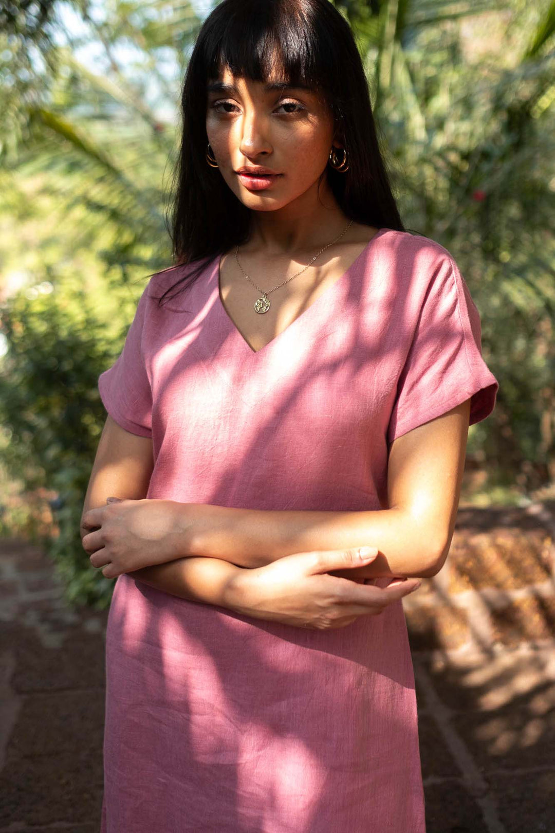 Women's Cotton Sweet Shift Tunic Short Dress half Sleeves V Neck Causal Mini Dress with Pockets