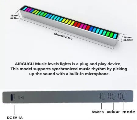 Smart RGB Rhythm Light Bar – Music Sync, Voice Activated, 9 Modes, App Control - O'Homely