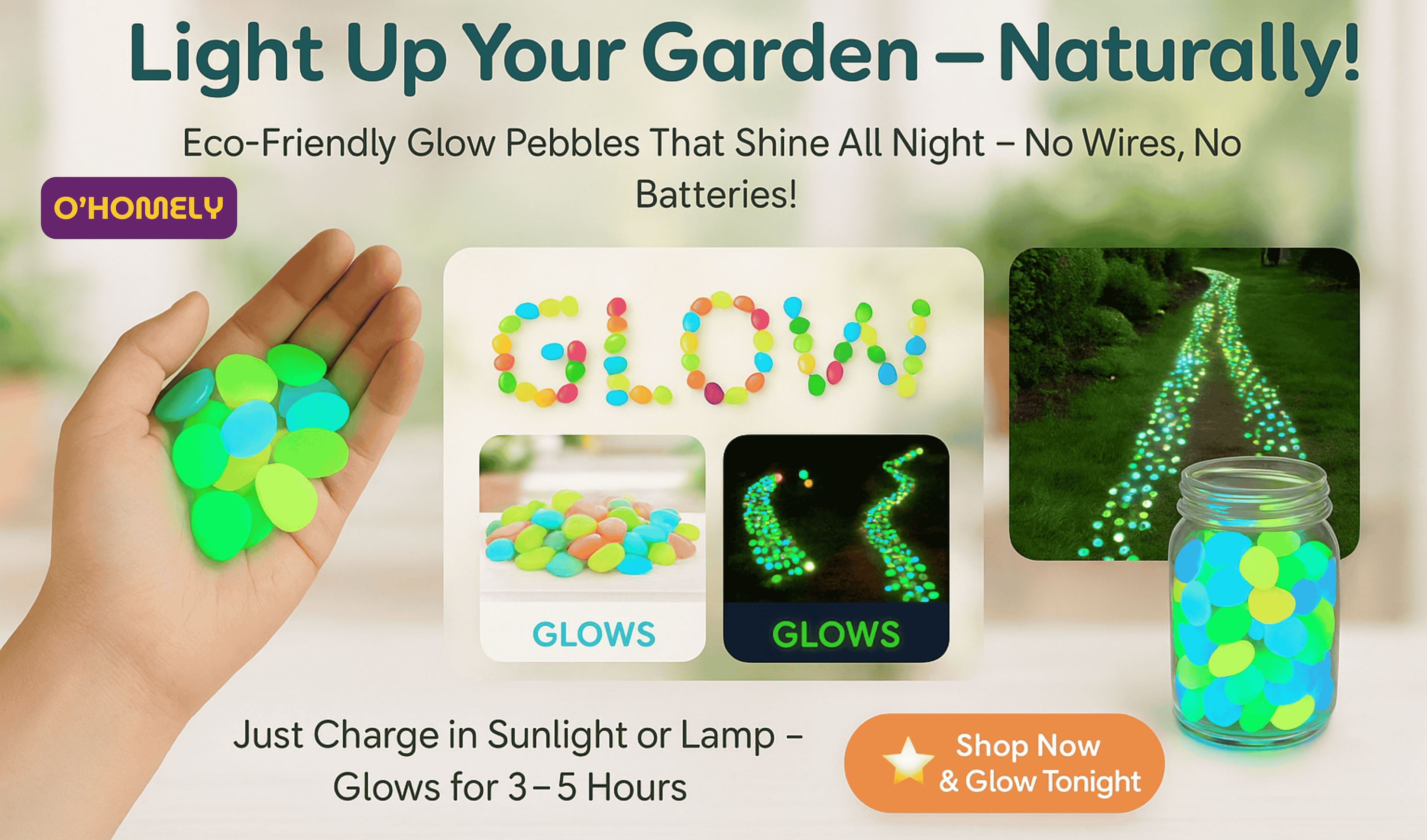 Glow in the Dark Garden Pebbles – 100pcs Resin Stones