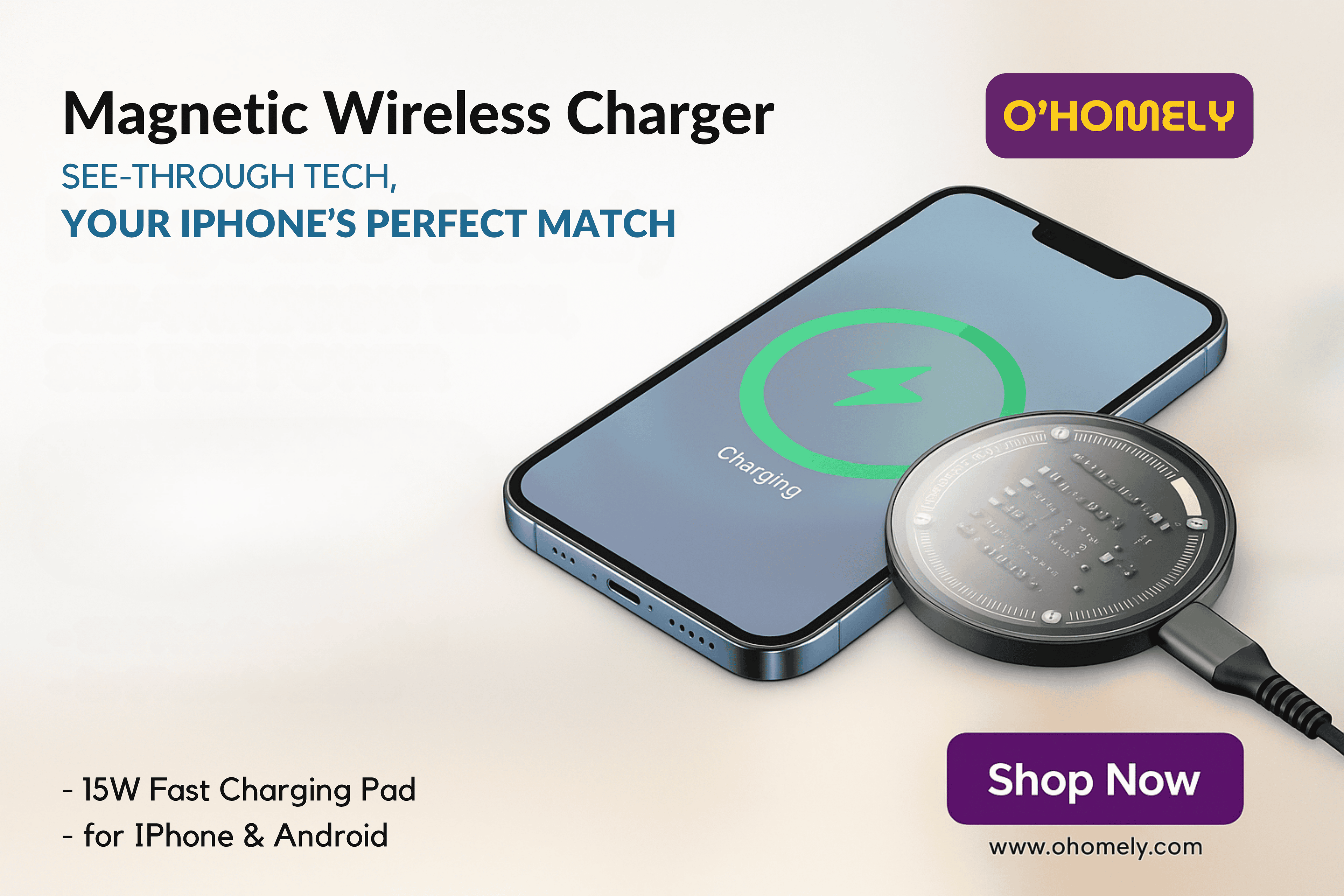 Magnetic Wireless Charger SEE-THROUGH TECH, SEE THE POWER